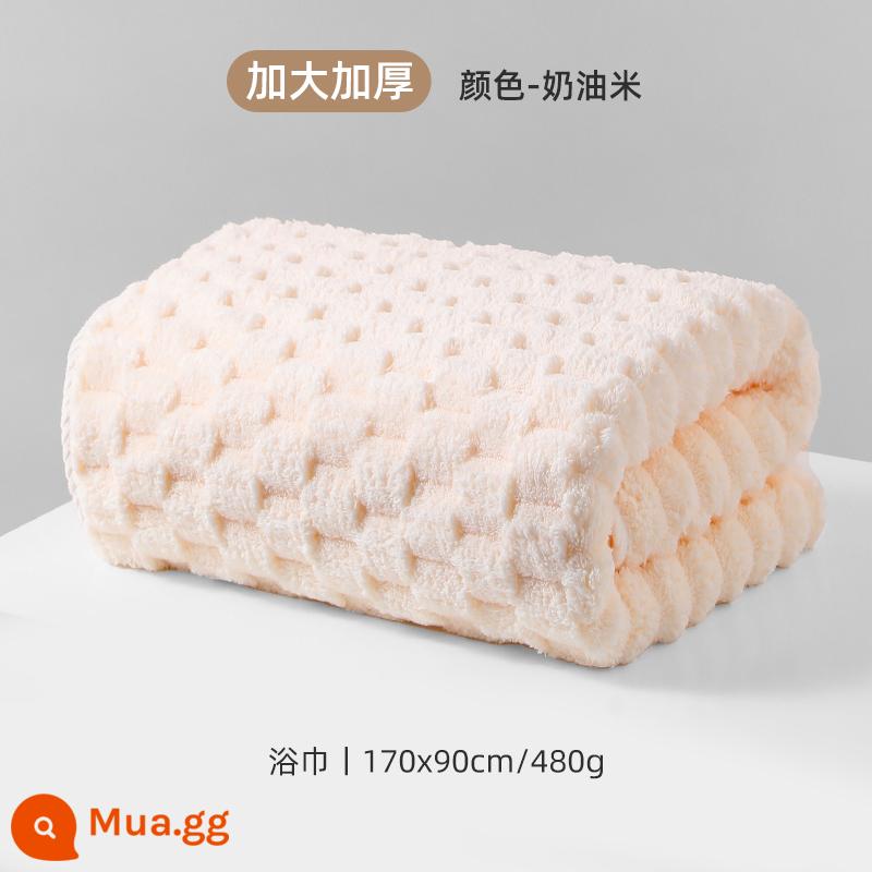 Bộ ba khăn tắm mưa phùn 2024 mới dày hơn cotton nguyên chất thấm nước tắm mũ sấy tóc gia đình mùa thu đông phụ nữ - (Bơ Cơm) Khăn Tắm [Lớn và Kháng Khuẩn Dày 170*90cm]