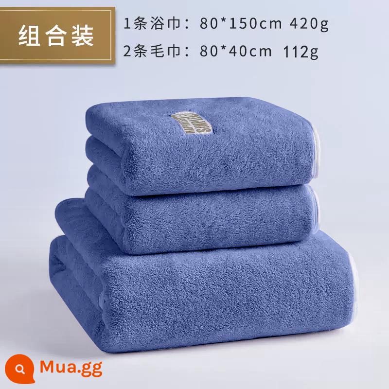 2022 mới khăn tắm nam người lớn khăn tắm khô nhanh nữ dày hơn cotton nguyên chất - Bộ 3 món thông thường (1 khăn tắm + 2 khăn tay màu xanh tàu chiến)