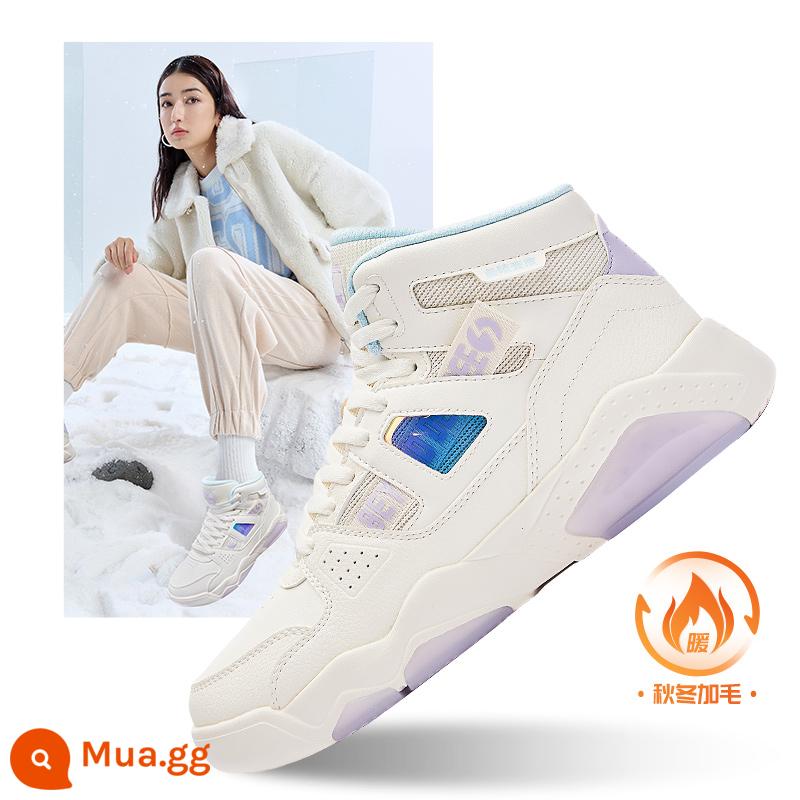 Giày Nữ 361 Nhung Giày Thể Thao Mùa Thu Đông 2022 Mới Tất Ấm Áp Plus Nhung Hai Bông Giày Sneaker Nữ Ống Cao - [Thêm Nhung] Lông Trắng/Tím Hyacin 6607B