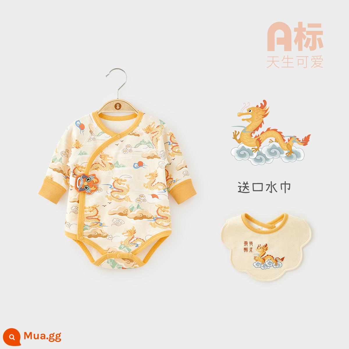 Micro Sư Tử Quần Áo Trẻ Em Mùa Xuân Và Mùa Hè Rồng Quần Áo Trẻ Em Cotton Nguyên Chất Tam Giác Jumpsuit Sơ Sinh Quần Áo Mùa Xuân - Màu vàng hạnh nhân (mùa xuân và mùa thu)