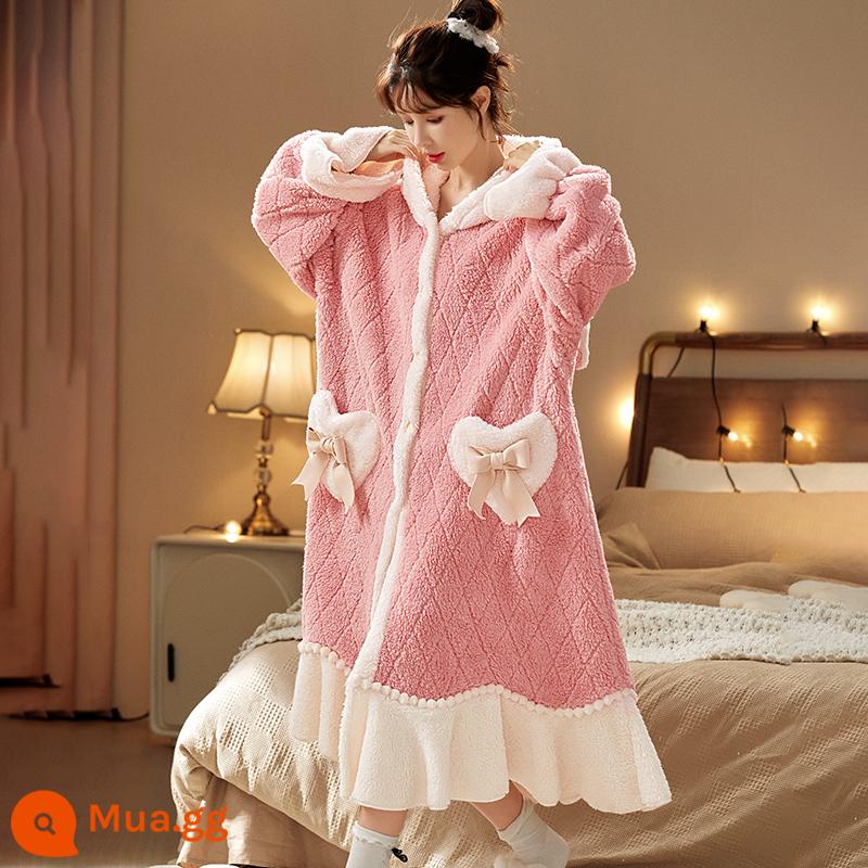 Bộ Đồ Ngủ Nữ Cotton Nguyên Chất Xuân Thu Quần Dài Tay Size Lớn Có Thể Mặc Ngoài Bộ Đồ Mặc Ở Nhà Thu Đông 2023 Mới mùa Đông - Công chúa hồng (váy ngủ đơn)