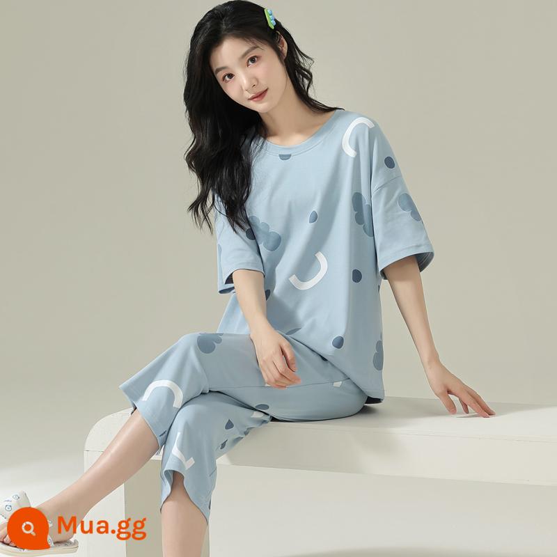 Bộ đồ ngủ bằng cotton nguyên chất Nanjiren dành cho nữ mùa hè ngắn tay bảy điểm Bộ đồ phục vụ tại nhà cho nữ 2023 mỏng mùa hè mới - Make3007