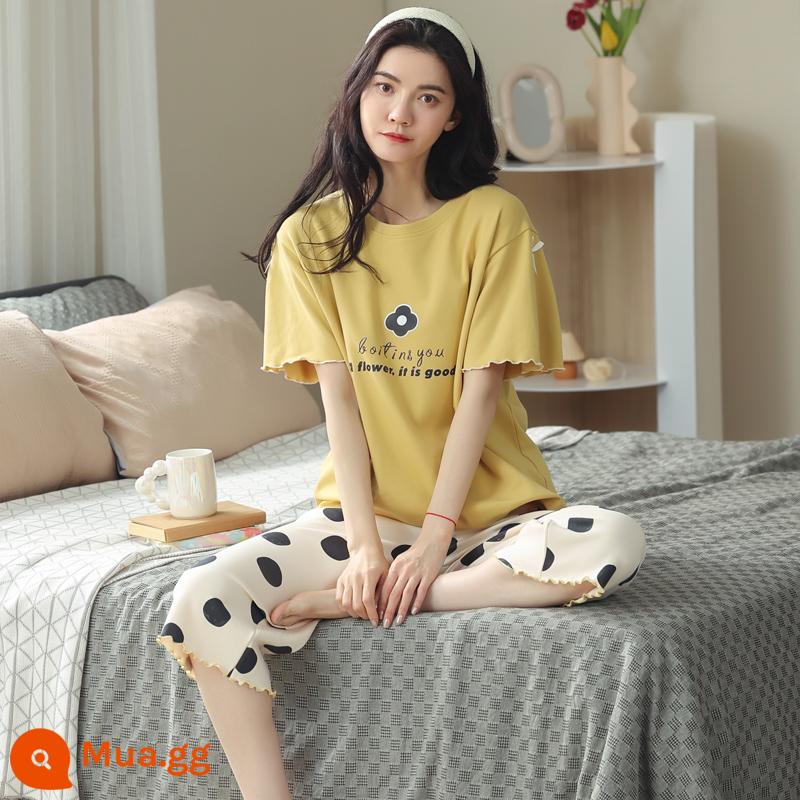 Bộ đồ ngủ bằng cotton nguyên chất Nanjiren dành cho nữ mùa hè ngắn tay bảy điểm Bộ đồ phục vụ tại nhà cho nữ 2023 mỏng mùa hè mới - Truyện cổ tích vui nhộn trẻ thơ 7053