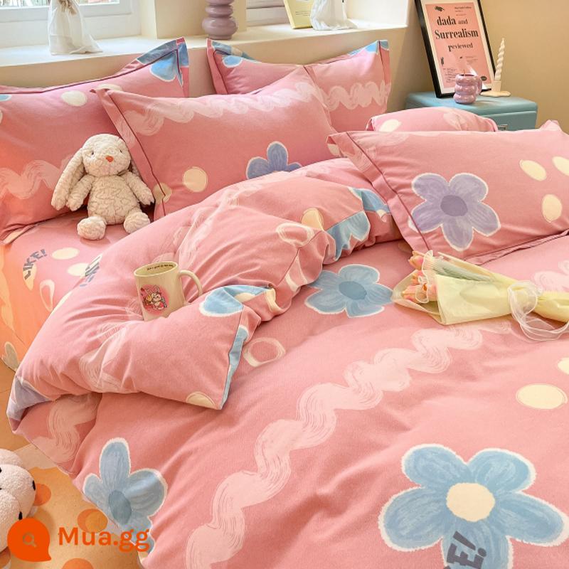 Đơn Giản Chải Cotton 4 Bộ Chăn Ga Gối 100 Cotton Mùa Đông Dày Drap Giường Vỏ Chăn Ký Túc Xá 3 Bộ 4 - Hương thơm của tin đồn