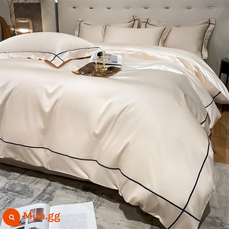 Xuất khẩu sang Ý 220 sợi dài cotton bốn mảnh nhẹ sang trọng 100% cotton chăn ga trải giường cotton nguyên chất bộ đồ giường đơn giản 4 - Dimeng milkshake màu trắng rắn chất lượng cao 220 bông