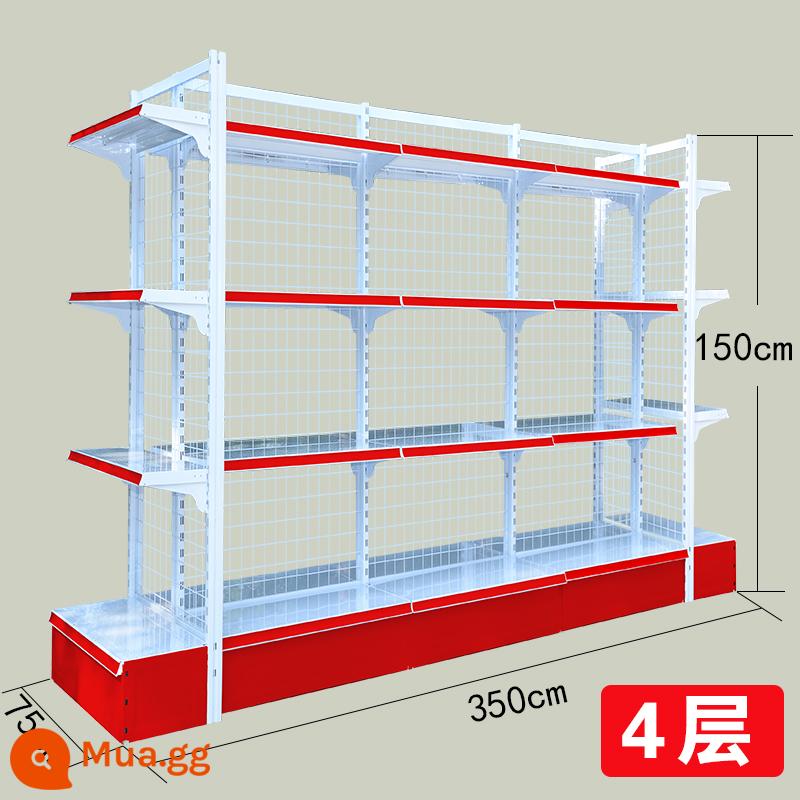 Kệ siêu thị trưng bày cửa hàng tiện lợi đồ ăn nhẹ hiệu thuốc cửa hàng văn phòng phẩm căng tin thực phẩm mẹ và bé kệ nhiều tầng - Hai mặt, dài 3,5 mét, rộng 0,75 mét, cao 1,5 mét, 4 tầng