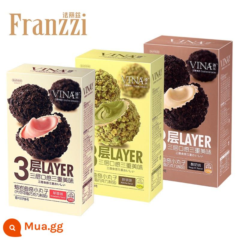 Fariz Lava Explosion Cookies Viên nhỏ Số lượng lớn Đa hương vị Net Red Pastry Đồ ăn nhẹ dành cho trẻ em - [Khoảng 33 miếng trong 3 hộp] Hương dâu 100g + Hương sữa chua 100g + Hương Matcha 100g