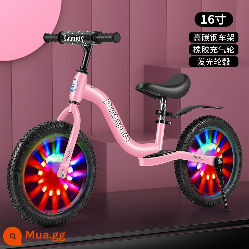 Xe thăng bằng trẻ em nhấp nháy xe 2 bánh yoyo đua 12 inch 14 inch xe trượt Scooter tự hành cho bé 2-3-6-7 tuổi - Bánh xe nan hoa lấp lánh kiểu S 16 inch màu hồng có gác chân phù hợp cho 120-150 cm