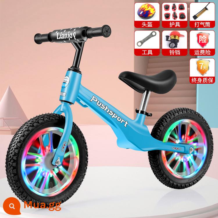 Xe thăng bằng trẻ em nhấp nháy xe 2 bánh yoyo đua 12 inch 14 inch xe trượt Scooter tự hành cho bé 2-3-6-7 tuổi - Bánh xe flash hợp kim magiê màu xanh 12 inch + túi quà tặng, thích hợp cho 85-120 cm