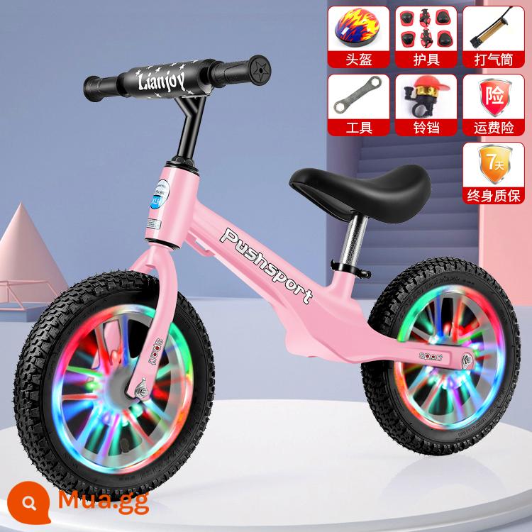 Xe thăng bằng trẻ em nhấp nháy xe 2 bánh yoyo đua 12 inch 14 inch xe trượt Scooter tự hành cho bé 2-3-6-7 tuổi - Bánh xe flash hợp kim magiê màu hồng 12 inch + túi quà, phù hợp cho 85-120 cm