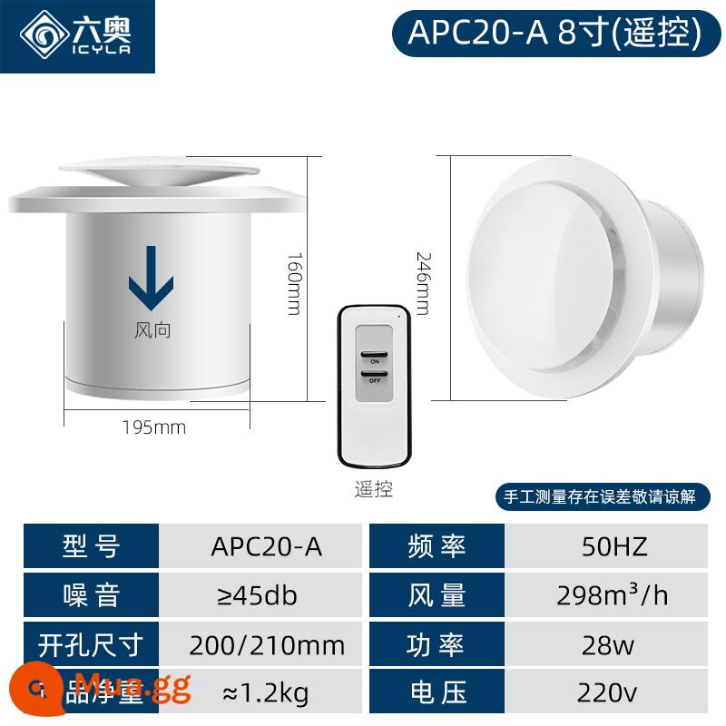 Quạt hút 2 chiều bột phòng treo tường loại cửa sổ nhà bếp vệ sinh gia đình quạt hút mạnh im lặng quạt thông gió 6 inch - Model A 8 inch có điều khiển từ xa + van một chiều (ống xả)