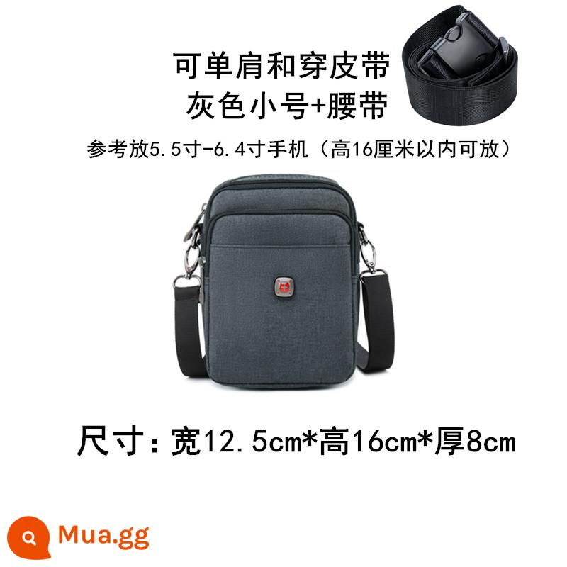 Dao quân đội Thụy Sĩ Túi đeo vai thể thao ngoài trời đa chức năng cho nam Đeo thắt lưng Túi thắt lưng Túi vải nam Túi điện thoại di động Túi đeo chéo nhỏ - Kèn xám + thắt lưng