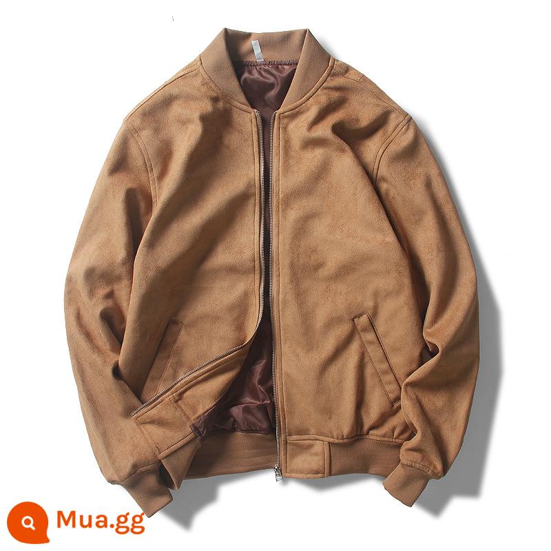 Hồng Kông High -end Coat Thương hiệu Tide nam 2022 New Suede Autumn and Winter Pilot Áo khoác nam Dịch vụ bóng chày lỏng lẻo - Khaki