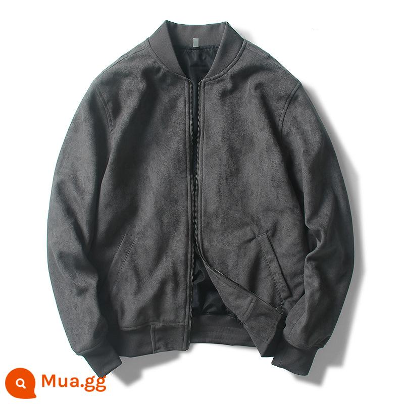 Hồng Kông High -end Coat Thương hiệu Tide nam 2022 New Suede Autumn and Winter Pilot Áo khoác nam Dịch vụ bóng chày lỏng lẻo - xám