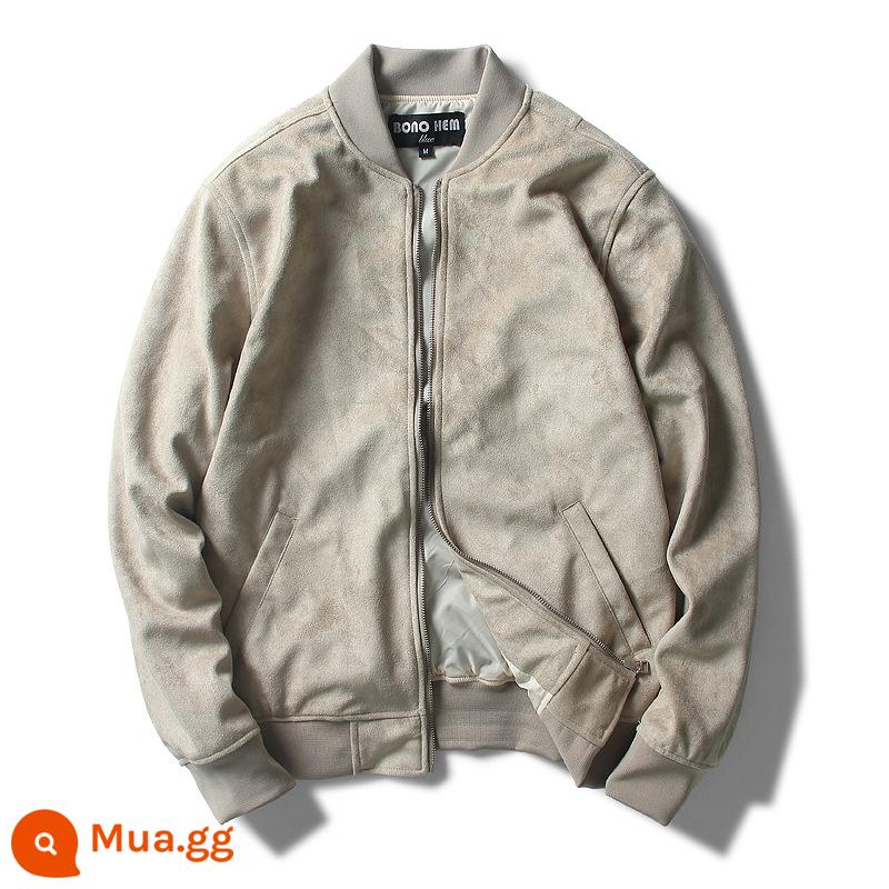 Hồng Kông High -end Coat Thương hiệu Tide nam 2022 New Suede Autumn and Winter Pilot Áo khoác nam Dịch vụ bóng chày lỏng lẻo - màu trắng kem