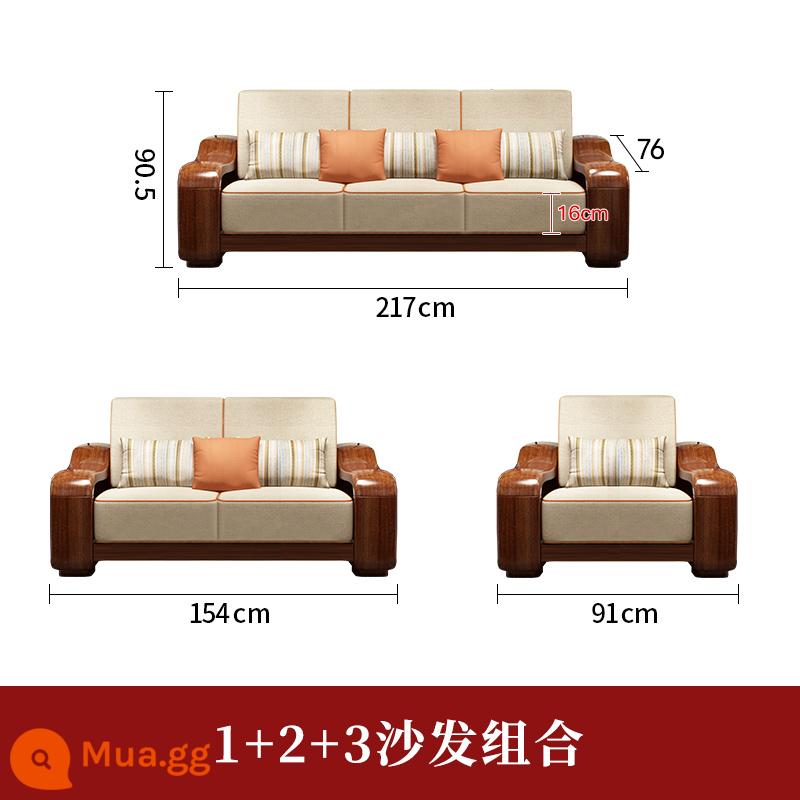 Walnut tất cả sofa gỗ rắn kết hợp hiện đại tối giản phong cách Trung Quốc căn hộ nhỏ vải gỗ rắn nội thất ghế dài - 1+2+3 giá đặc biệt trong thời gian giới hạn 5600 nhân dân tệ