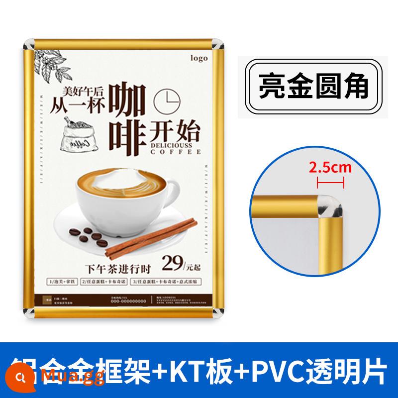 Poster khung hợp kim nhôm mở thang máy khung quảng cáo treo tường a3 khung giấy phép kinh doanh khung ảnh lớn khung ảnh tùy chỉnh - Các góc bo tròn màu vàng sáng