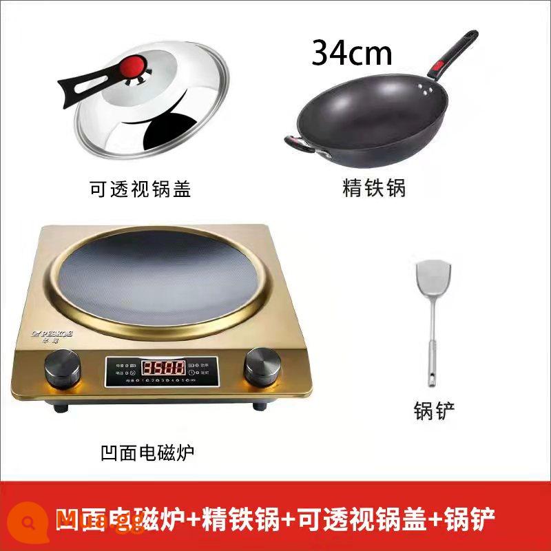 Bếp điện từ bán cầu chính hãng home công suất cao 3500W dạng núm lõm nấu lẩu đa năng - Vàng sâm panh 3500W màu tùy chọn 34 nồi sắt + nắp có thể nhìn thấy + thìa