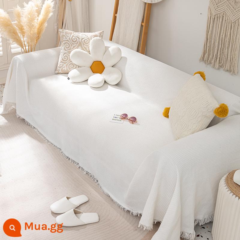 Vải lanh cotton sofa khăn đơn giản bọc ghế sofa bốn mùa đa năng đệm sofa chống mèo trầy xước có thể giặt bằng máy phong cách Bắc Âu - bánh quế trắng