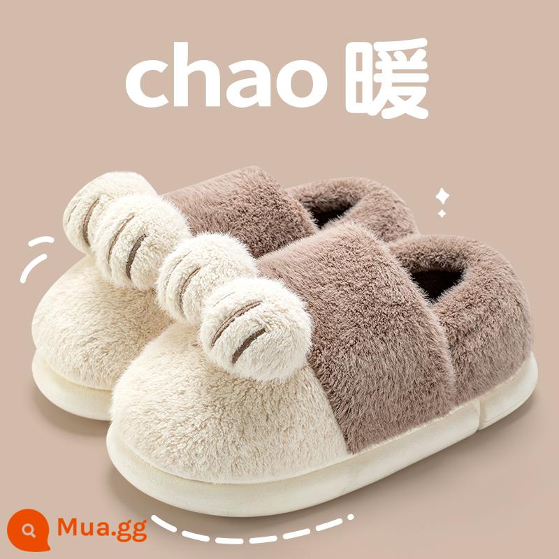 Dép bông nữ mùa thu đông gót túi chống trơn trượt ấm áp trong nhà nhà sang trọng giày cotton mặc ngoài hộ gia đình dép bông mùa đông nữ - Cà phê sữa [cộng với nhung và đặc @ sợ sao lạnh]