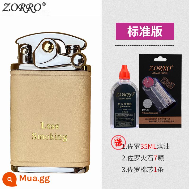 Zorro đính đá cánh tay bật lửa dầu hỏa nam Retro sáng tạo da cao cấp cá tính nhỏ đá mài cho bạn trai - Phiên bản tiêu chuẩn bằng da màu trắng Niken gốc (Phiên bản dài)