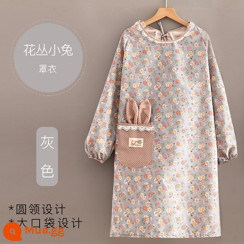 Tay Dài Tạp Dề Nấu Ăn Nữ Nhà Bếp Dễ Thương Hộ Gia Đình Vải Cotton Nhật Thoáng Khí Chịu Mài Mòn Chống Dầu Người Lớn Coverall Áo Liền Quần - Xanh xám (Áo thỏ hoa)