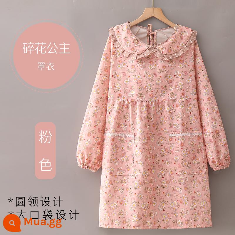 Tay Dài Tạp Dề Nấu Ăn Nữ Nhà Bếp Dễ Thương Hộ Gia Đình Vải Cotton Nhật Thoáng Khí Chịu Mài Mòn Chống Dầu Người Lớn Coverall Áo Liền Quần - Màu hồng (áo hoa công chúa)