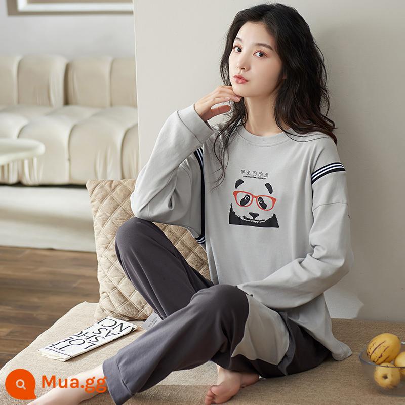 2023 bộ đồ ngủ mùa thu mới của phụ nữ mùa xuân và mùa thu cotton nguyên chất dài tay có thể đi ra ngoài bình thường lưới đỏ mùa đông dịch vụ gia đình phù hợp với - Mẫu nữ GX22626