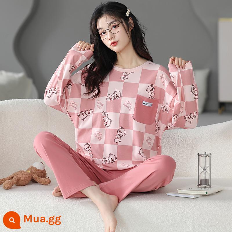 2023 bộ đồ ngủ mùa thu mới của phụ nữ mùa xuân và mùa thu cotton nguyên chất dài tay có thể đi ra ngoài bình thường lưới đỏ mùa đông dịch vụ gia đình phù hợp với - Mẫu nữ GLQ2279