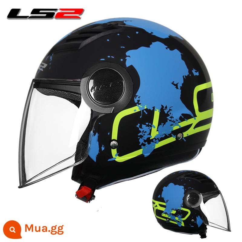 LS2 Xe Máy Size Lớn Nam Nữ Mùa Đông Harley Retro Mũ Bảo Hiểm Nửa Xe Máy Xe Điện Mũ Bảo Hiểm 4 Mùa - Máy in phun màu xanh đen mờ