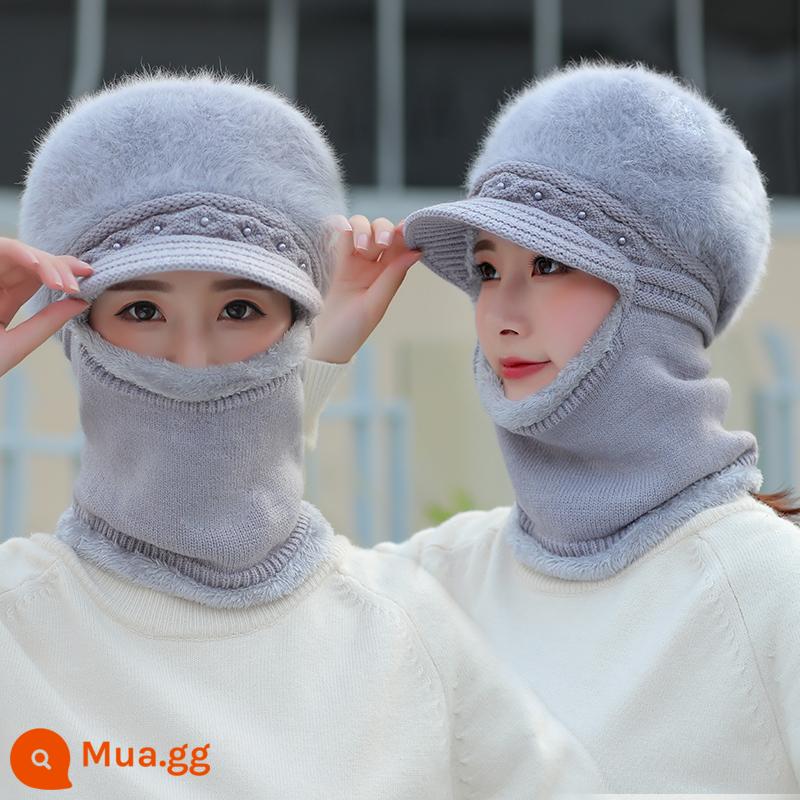 Mũ dành cho nữ, áo hoodie mùa đông, bà mẹ trung niên và người già, mũ len dày nhung, bà đi xe đạp mũ và khăn quàng cổ chống gió ấm áp - 99-16 màu xám