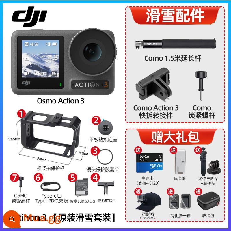 DJI Osmo Action 3 thời lượng pin dài Camera thể thao HD 4K camera gắn trên đầu - Phong cách tiêu chuẩn Action3 [Bộ đồ trượt tuyết] + Gói quà tặng