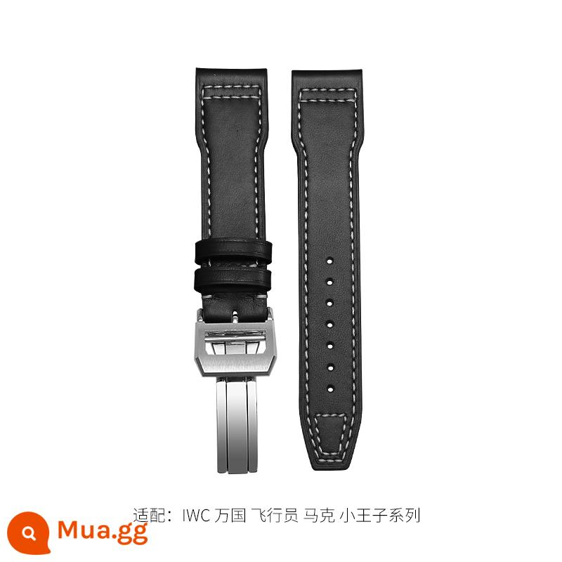 IWC IWC Da Dây đeo phù hợp Pilot Mark Little Prince Strap Original Bettao Fino Bồ Đào Nha - Khóa bạc màu đen [kiểu gấp]