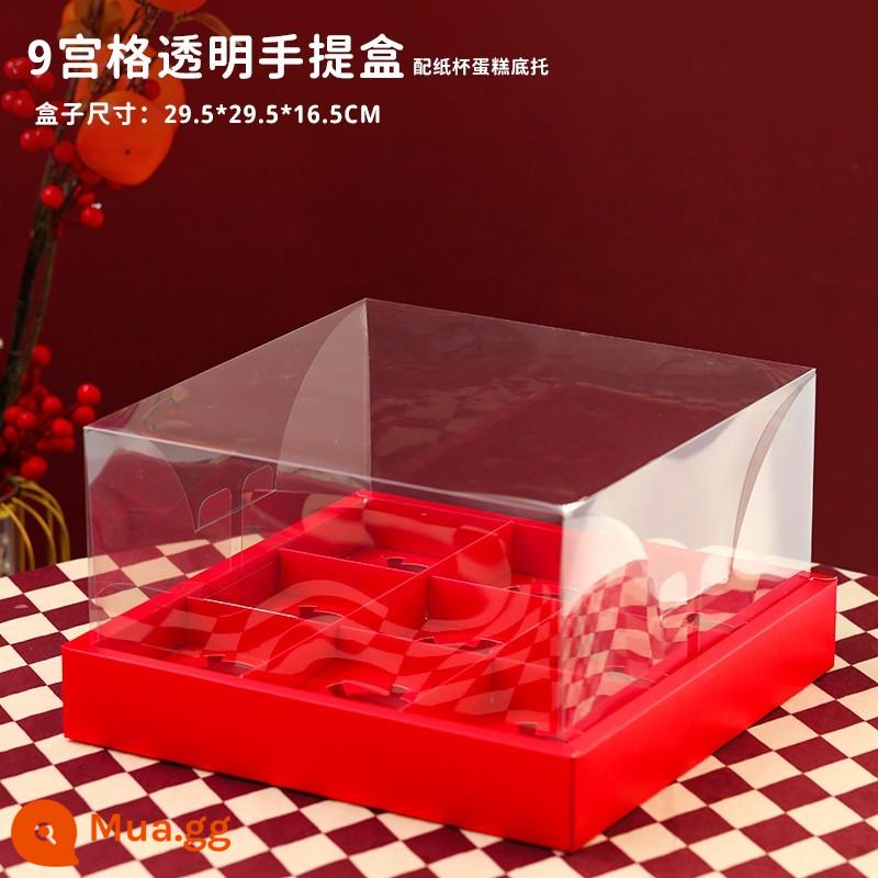 Năm Mới 2023 Cupcake Hộp Trong Suốt Di Động Bao Bì Hộp Năm Mới Làm Bánh Trang Trí Cắm Thẻ Đầm - Hộp trong suốt năm mới màu đỏ 1 bộ