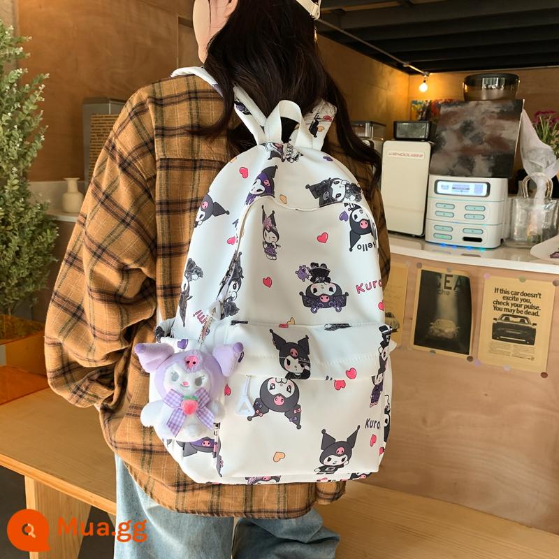 Kuromi Giai Điệu Ngọc Chó Schoolbag Nữ Trung Học Cơ Sở Ba Lô Học Sinh Tiểu Học Ba Lô Dành Cho Lớp 3 Đến Lớp 6 - Ba lô Kuromi White Love (Mặt dây chuyền miễn phí)