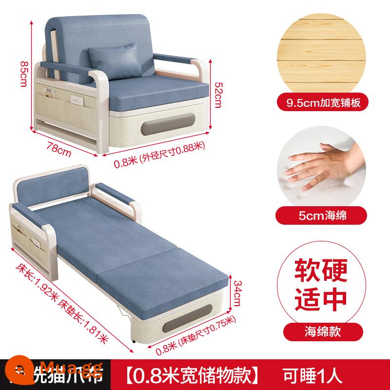 Sofa giường gấp công nghệ lưỡng dụng giường vải căn hộ nhỏ lưới đỏ phong cách ban công giường đa năng giường thu 2023 mới - [Mẫu lưu trữ 0,8m] + Miếng bọt biển 5CM (vải vuốt mèo được nâng cấp về mặt công nghệ)