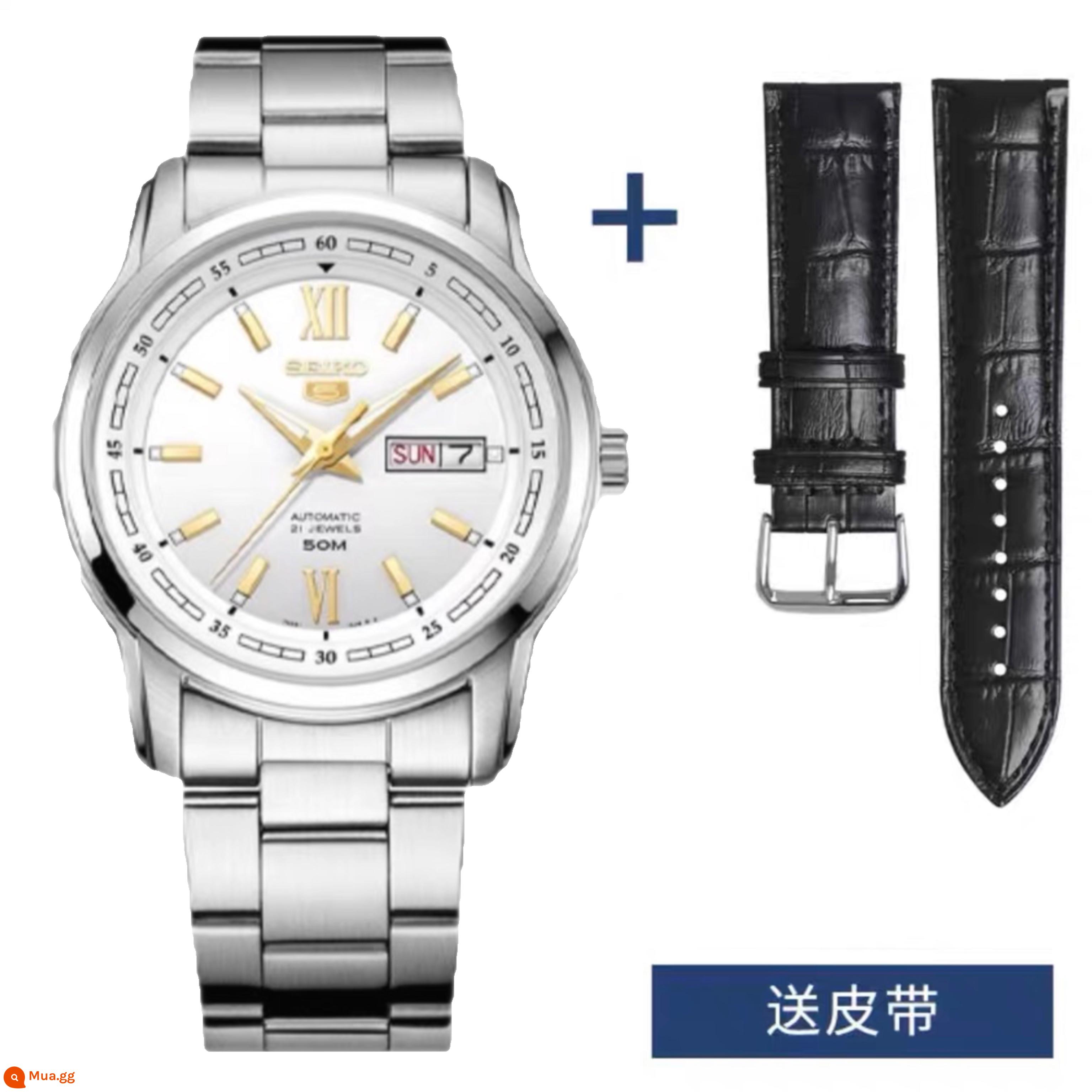 Đồng hồ đeo tay nam cơ học Seiko số 5 của Nhật Bản, đồng hồ đeo tay dây thép cơ tự động giải trí ba kim giải trí dạ quang SNKM92J1 - SNKP15K1 đi kèm dây đai