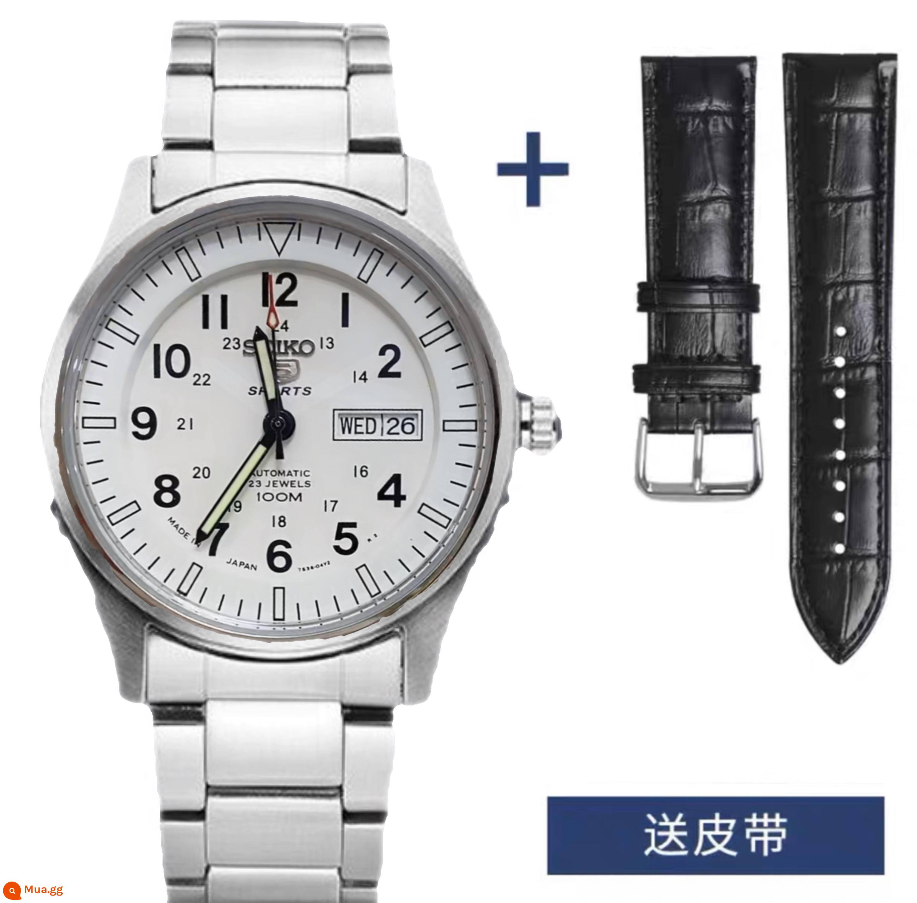 Đồng hồ đeo tay nam cơ học Seiko số 5 của Nhật Bản, đồng hồ đeo tay dây thép cơ tự động giải trí ba kim giải trí dạ quang SNKM92J1 - Lịch đôi màu trắng kỹ thuật số SNZG13J1 có dây đai