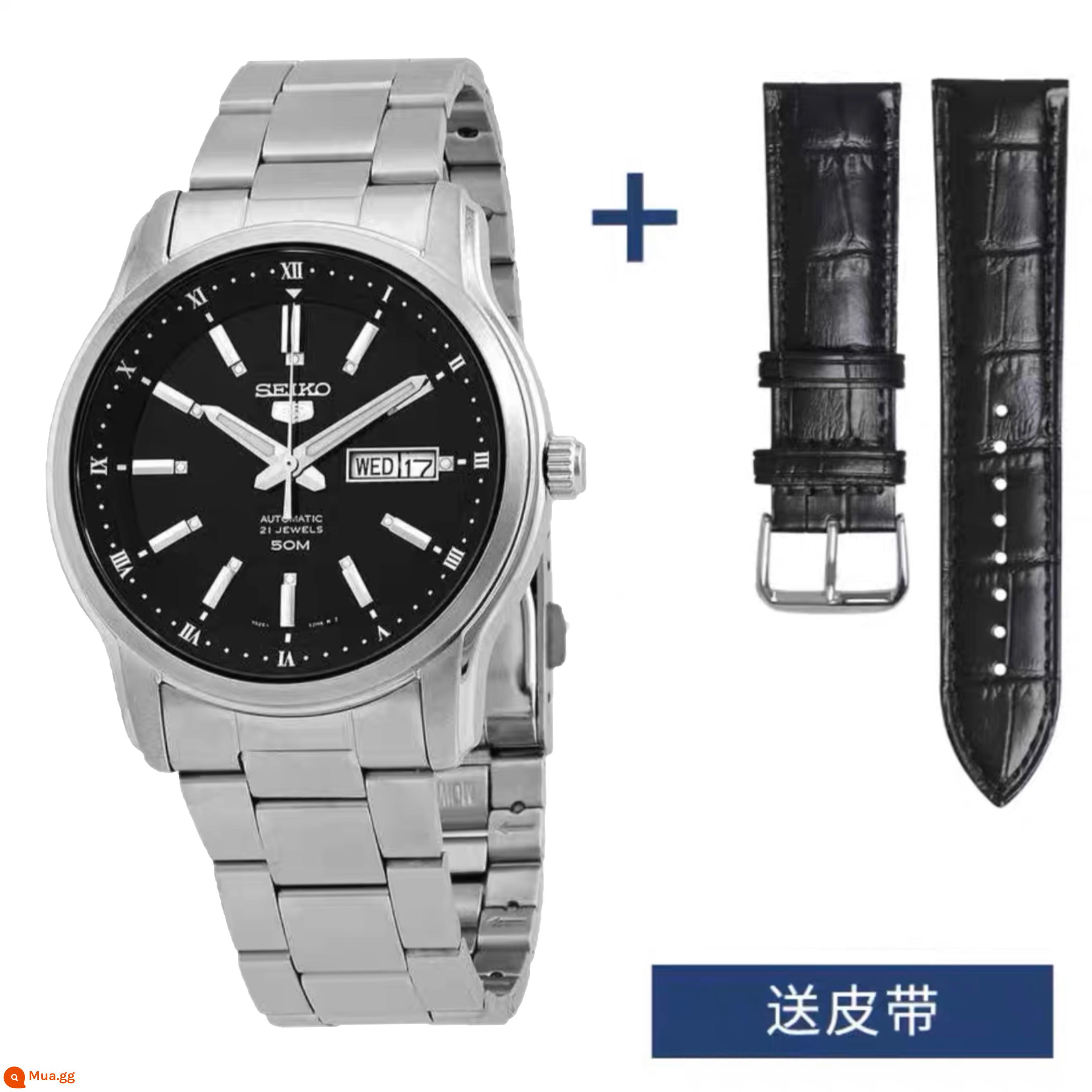 Đồng hồ đeo tay nam cơ học Seiko số 5 của Nhật Bản, đồng hồ đeo tay dây thép cơ tự động giải trí ba kim giải trí dạ quang SNKM92J1 - Đai tự do SNKP11