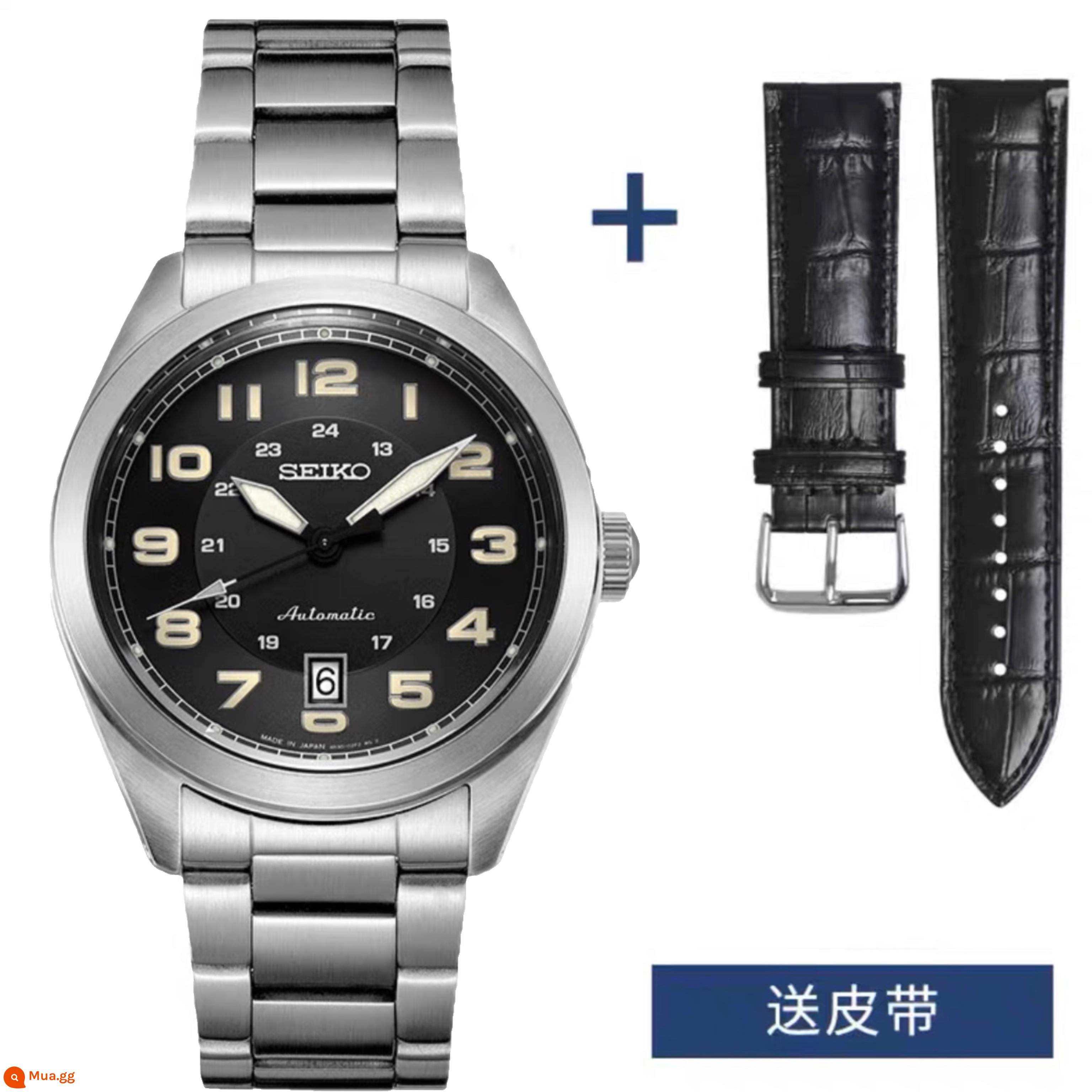 Đồng hồ đeo tay nam cơ học Seiko số 5 của Nhật Bản, đồng hồ đeo tay dây thép cơ tự động giải trí ba kim giải trí dạ quang SNKM92J1 - SRPC85K1 màu đen kỹ thuật số đi kèm thắt lưng