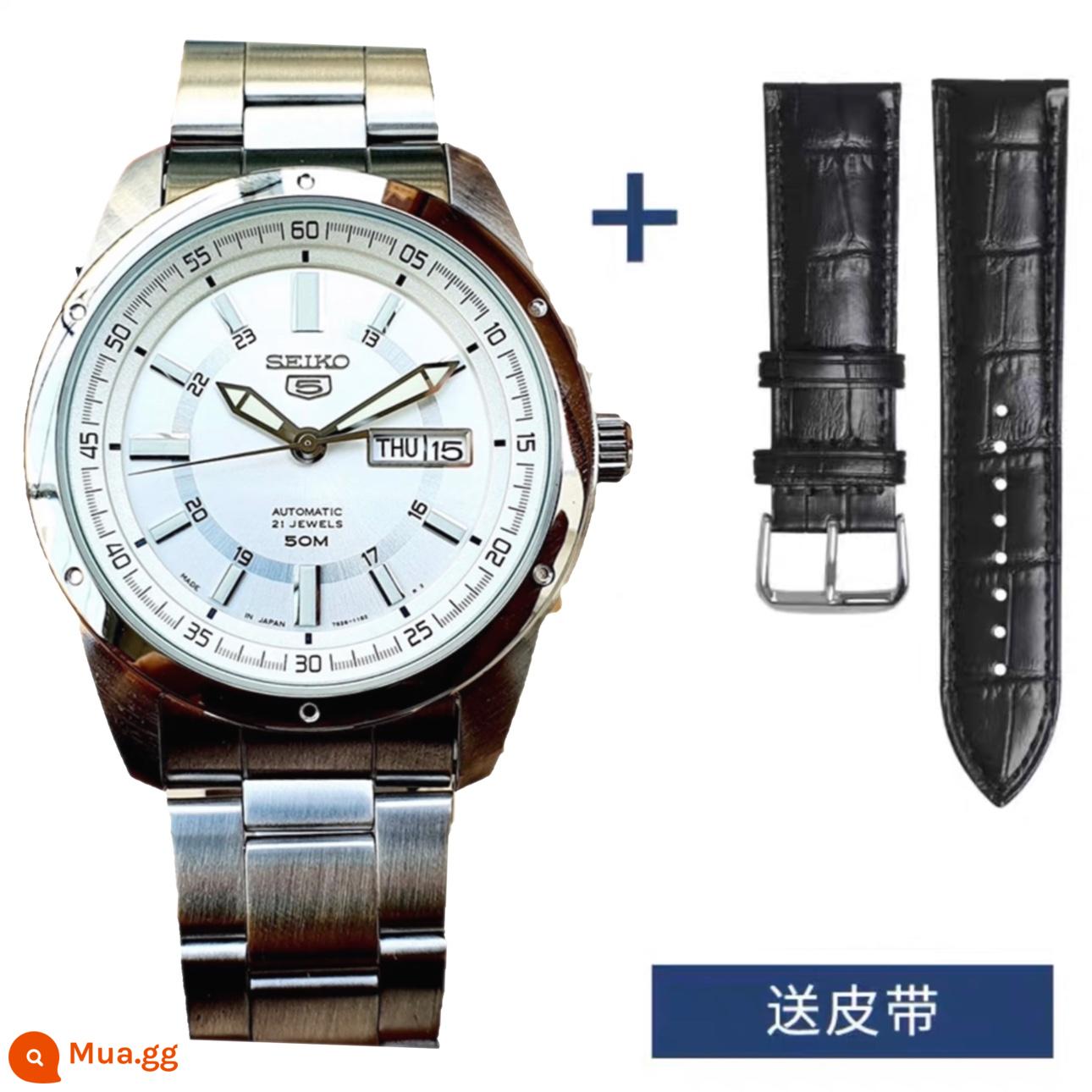 Đồng hồ đeo tay nam cơ học Seiko số 5 của Nhật Bản, đồng hồ đeo tay dây thép cơ tự động giải trí ba kim giải trí dạ quang SNKM92J1 - SNKN09J1 đi kèm đai lưng