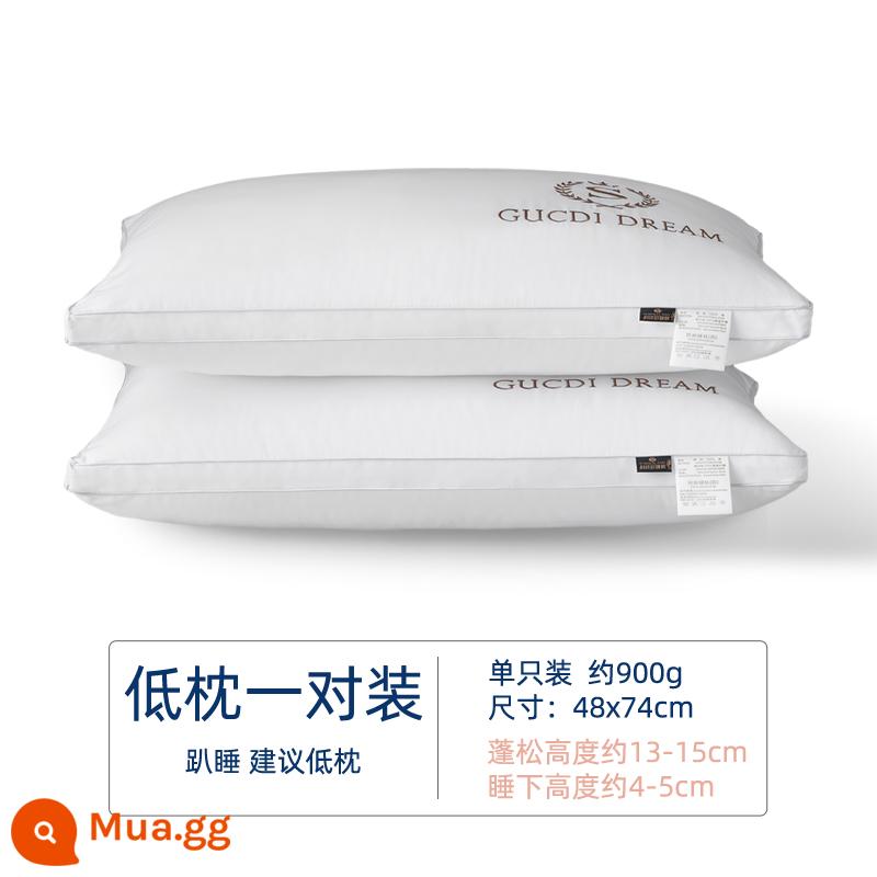 Gối cotton kháng khuẩn lõi gối hai người 1 hộ gia đình không xẹp khách sạn gối đơn nam trái tim cả đầu gối cao thấp - Gối thấp màu trắng thêu [đôi, vải 100% cotton]