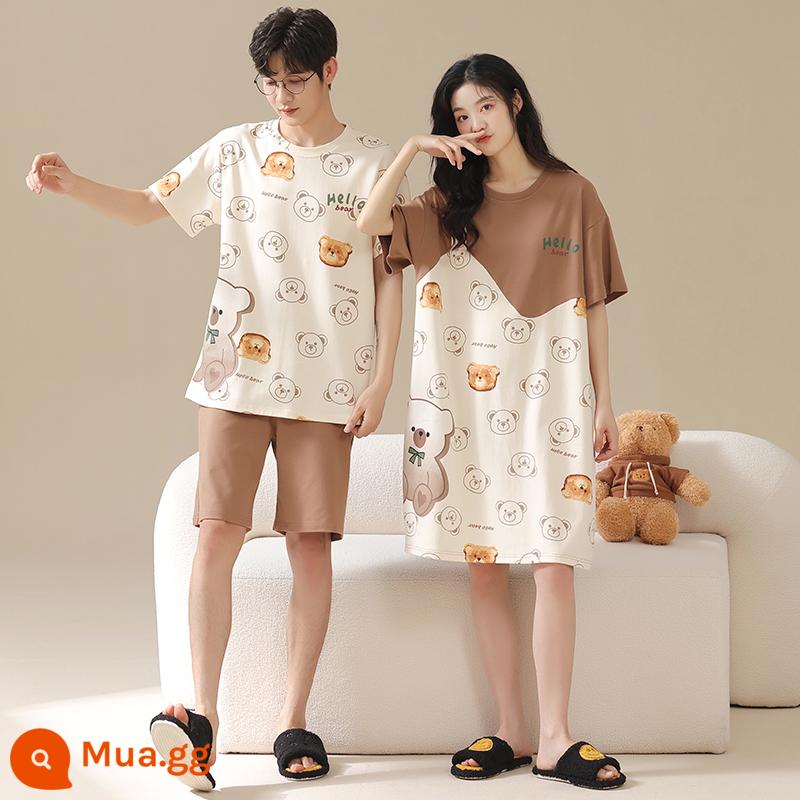 Bộ đồ ngủ cặp đôi mùa hè cotton nguyên chất ngắn tay nữ hoạt hình ngọt ngào và dễ thương nam có thể mặc áo len mỏng phục vụ tại nhà - XGLC58256