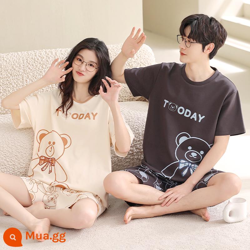 Bộ đồ ngủ cặp đôi mùa hè cotton nguyên chất ngắn tay nữ hoạt hình ngọt ngào và dễ thương nam có thể mặc áo len mỏng phục vụ tại nhà - XGLC58162