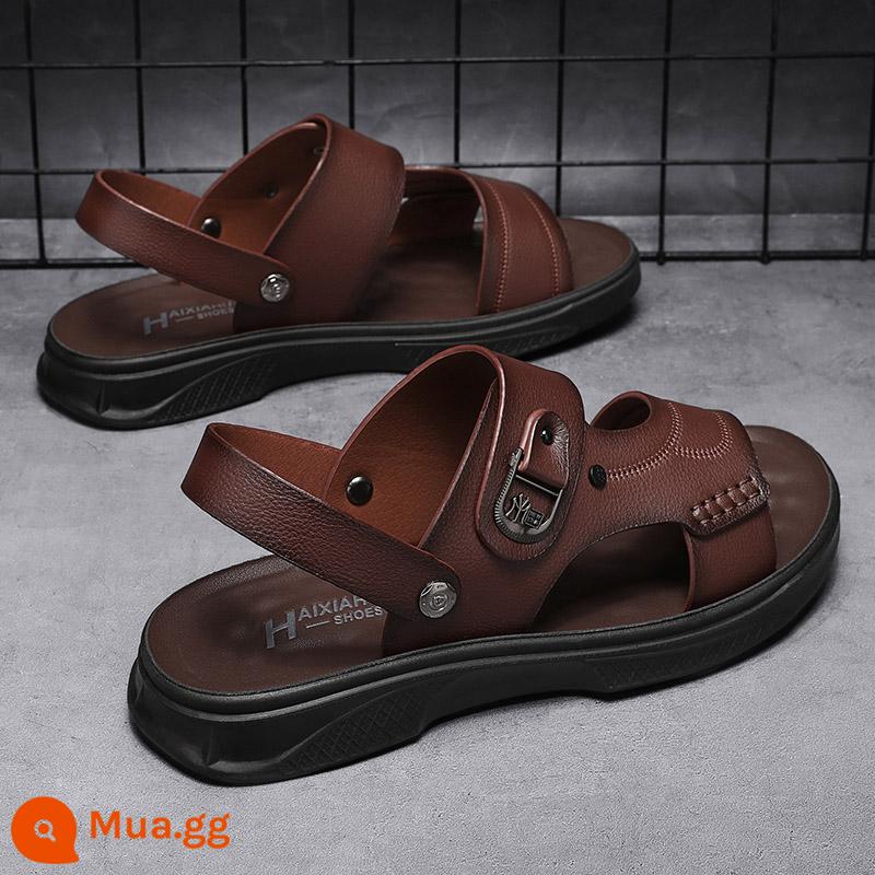 Bố Giày Sandal Nam Mùa Hè Ngoài Trời Đi Lái Xe Thể Thao Giải Trí Chống Trơn Trượt Khử Mùi Đáy Mềm Chịu Mài Mòn Dép Đi Biển - Nâu-3036