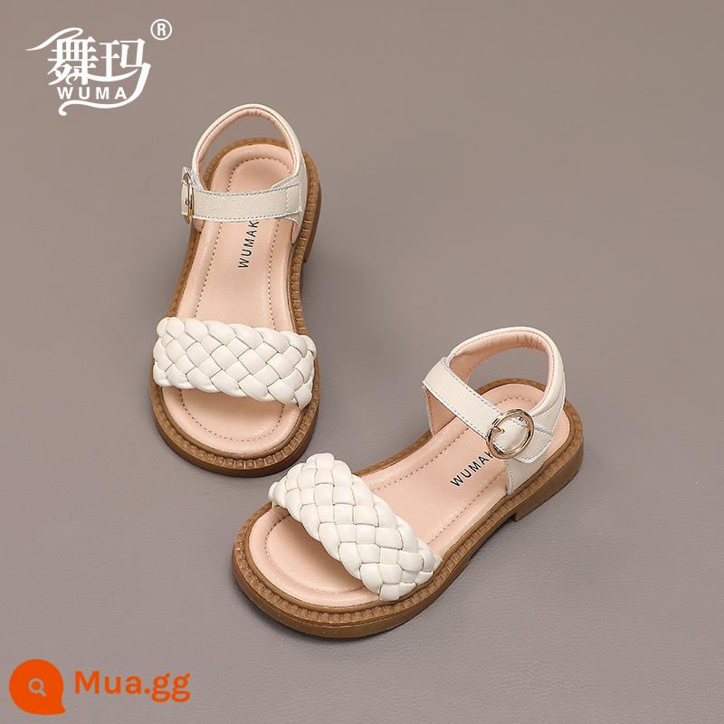 Giày Sandal Bé Gái Mùa Hè 2023 Giày Dệt Trẻ Em Mới Đế Mềm Da Giày Đi Biển Cho Bé Giày Trẻ Em Trung Và Lớn Mùa Hè - Be