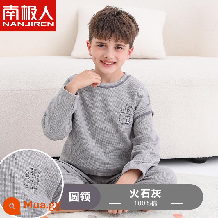 Bộ đồ ngủ trẻ em Nanjiren bé trai cotton dài tay mùa thu mỏng phần bé trai trung và lớn bé phục vụ tại nhà phù hợp với mùa hè - vôi đá lửa