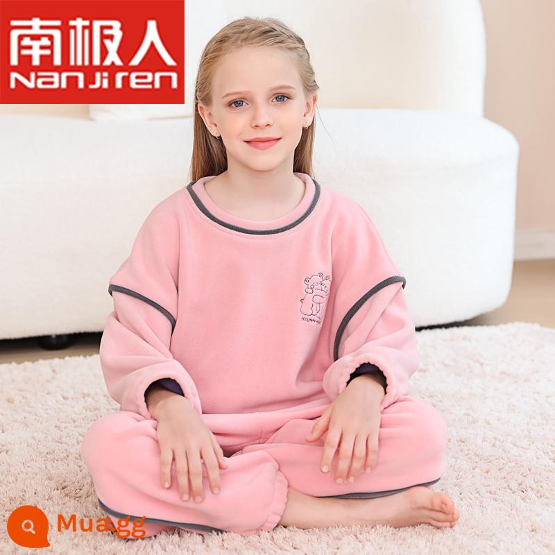 Nanjiren Bé Trai Và Bé Gái Mùa Đông Nỉ San Hô Homewear Bộ Đồ Lót Dày Cho Trẻ Em Bộ Đồ Ngủ Trẻ Em Trung Và Lớn - quả anh đào