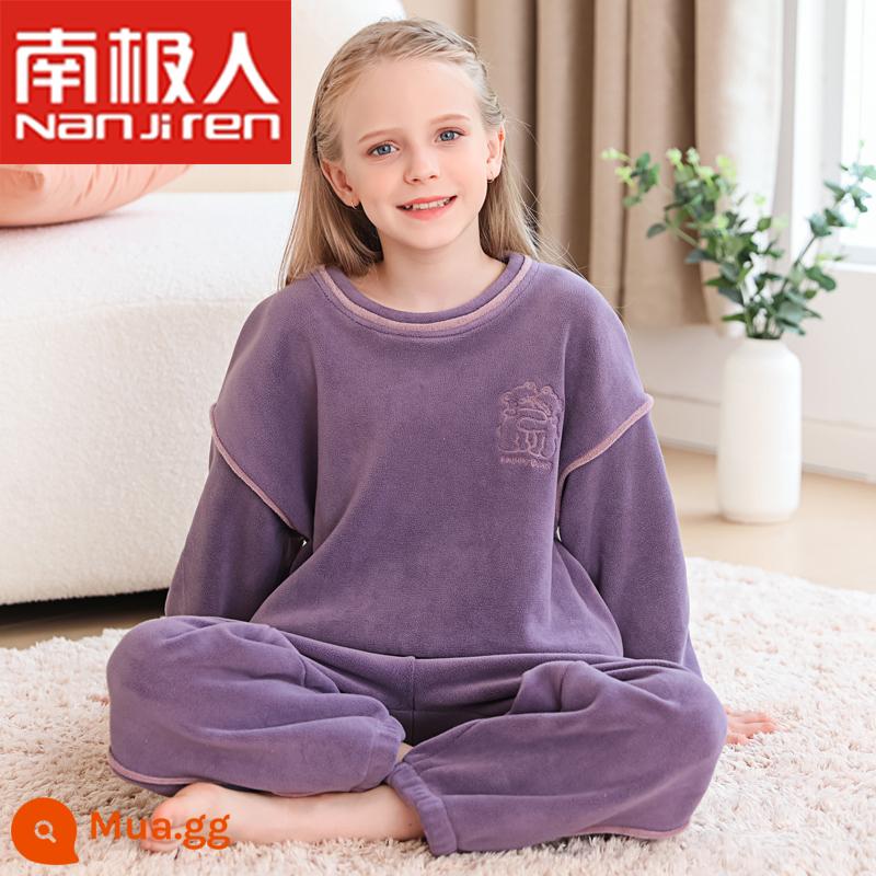 Nanjiren Bé Trai Và Bé Gái Mùa Đông Nỉ San Hô Homewear Bộ Đồ Lót Dày Cho Trẻ Em Bộ Đồ Ngủ Trẻ Em Trung Và Lớn - nho tím