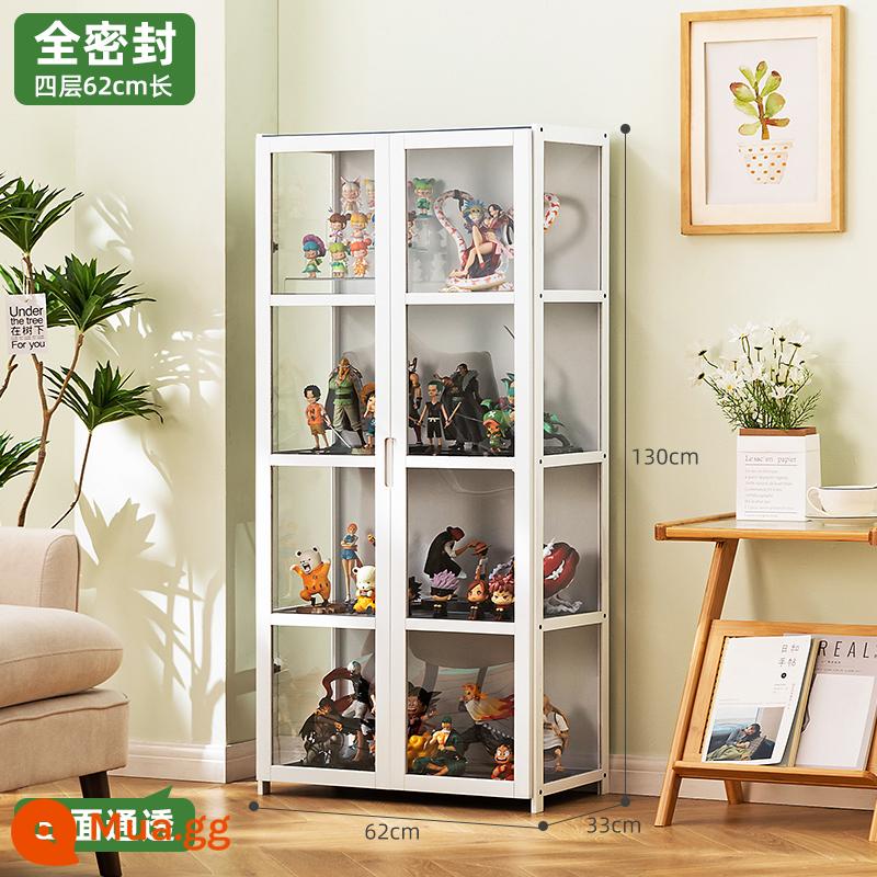 Tủ trưng bày mô hình Lê cao áp acrylic trưng bày tủ khói tủ kính quầy mỹ phẩm trang trí tủ trưng bày - [Trong suốt 3 mặt] Trắng - Bốn lớp dài 62 (cửa đôi)